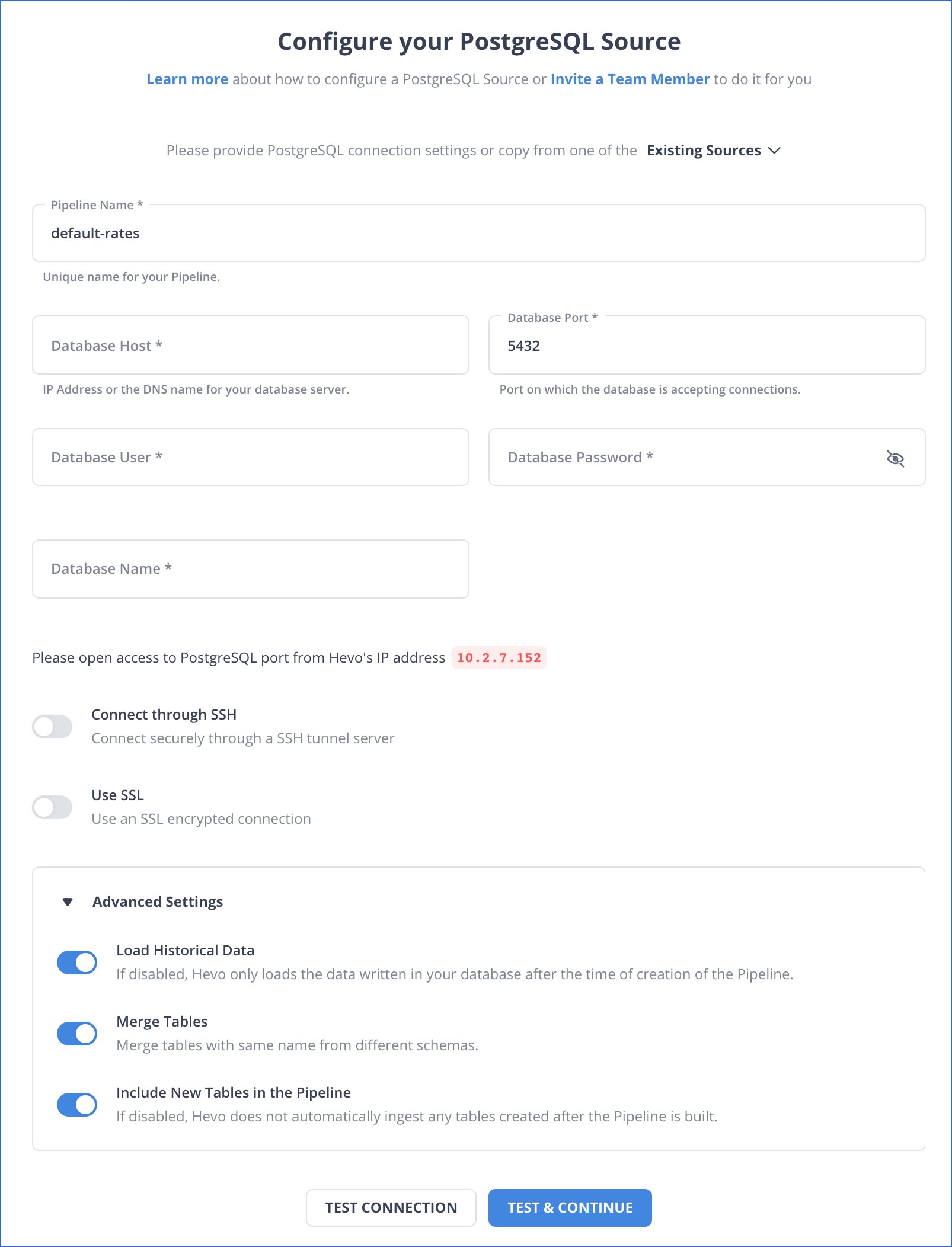 Configuring PostgreSQL as Source